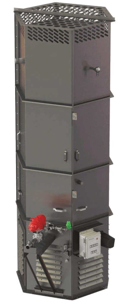 Tall metal cabinet with multiple compartments and handles.