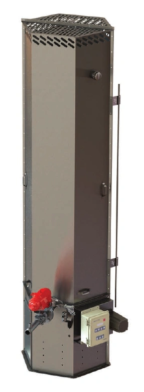 A tall, rectangular metal locker with a handle and ventilation slots.